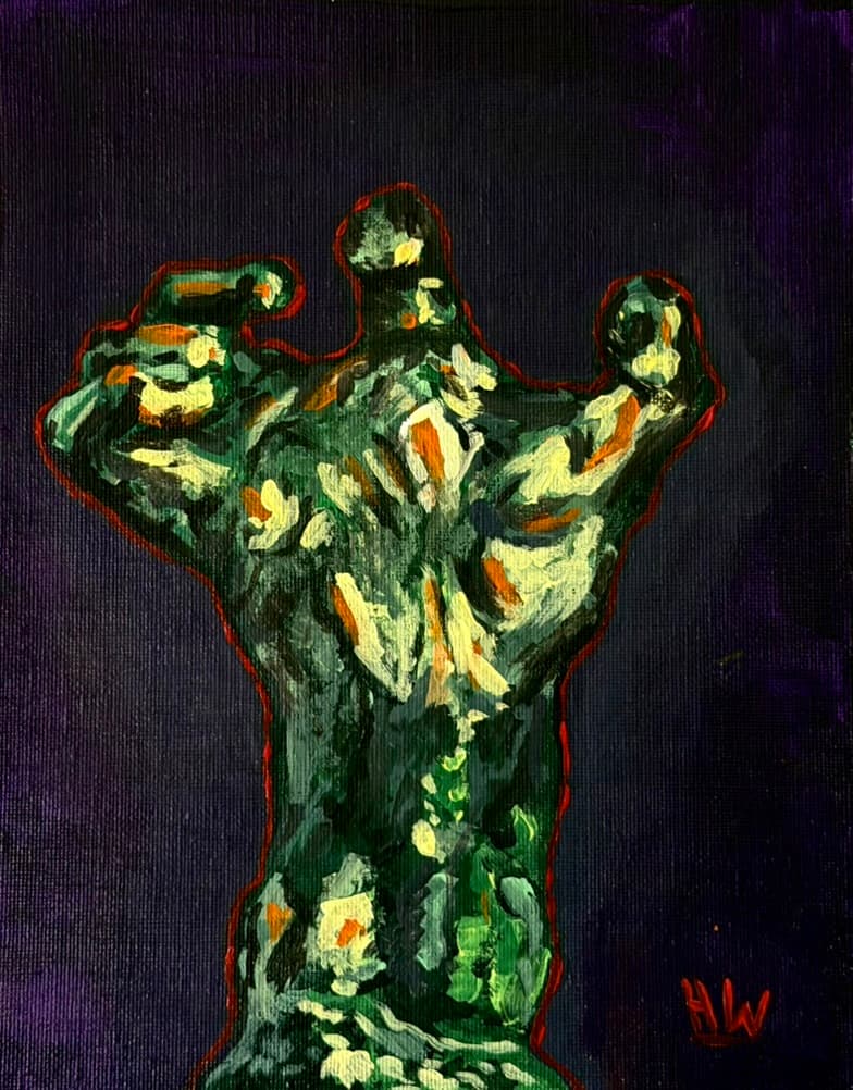 Acrylic painting of Rodin's Mighty Hand by Hridae
