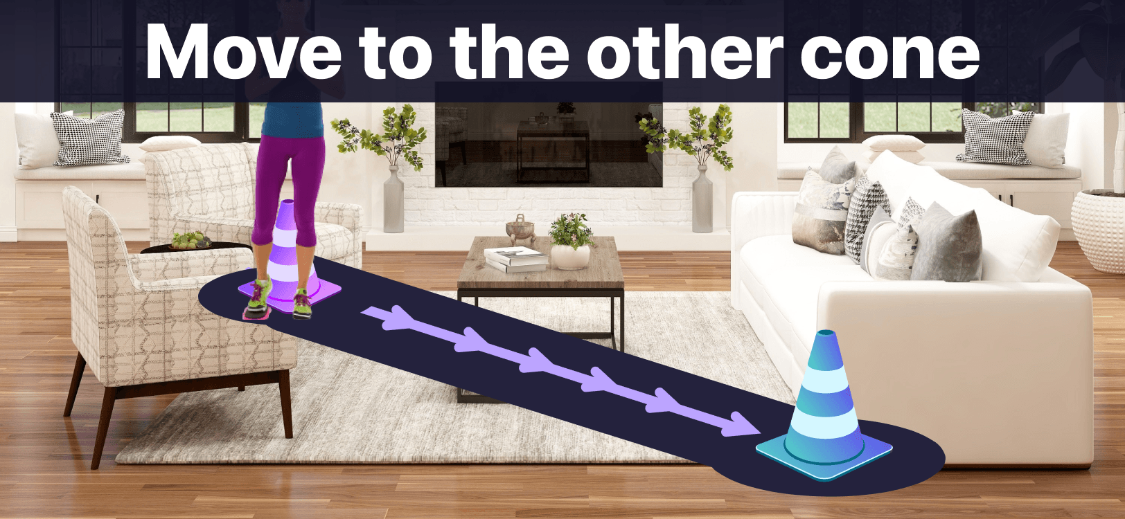Move to the other cone: directional arrows guide the user between calibration cones