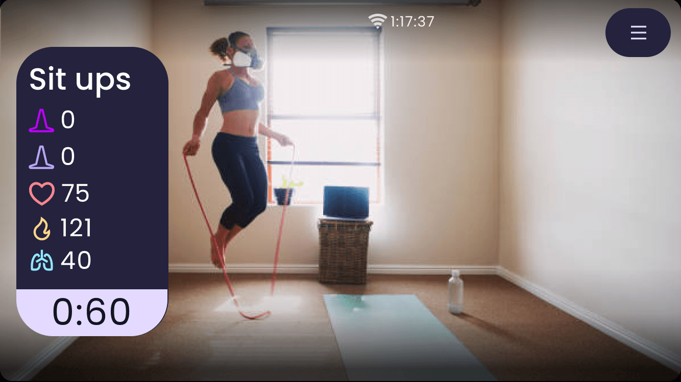 Mobile AR workout: condensed metrics, minimal toolbar